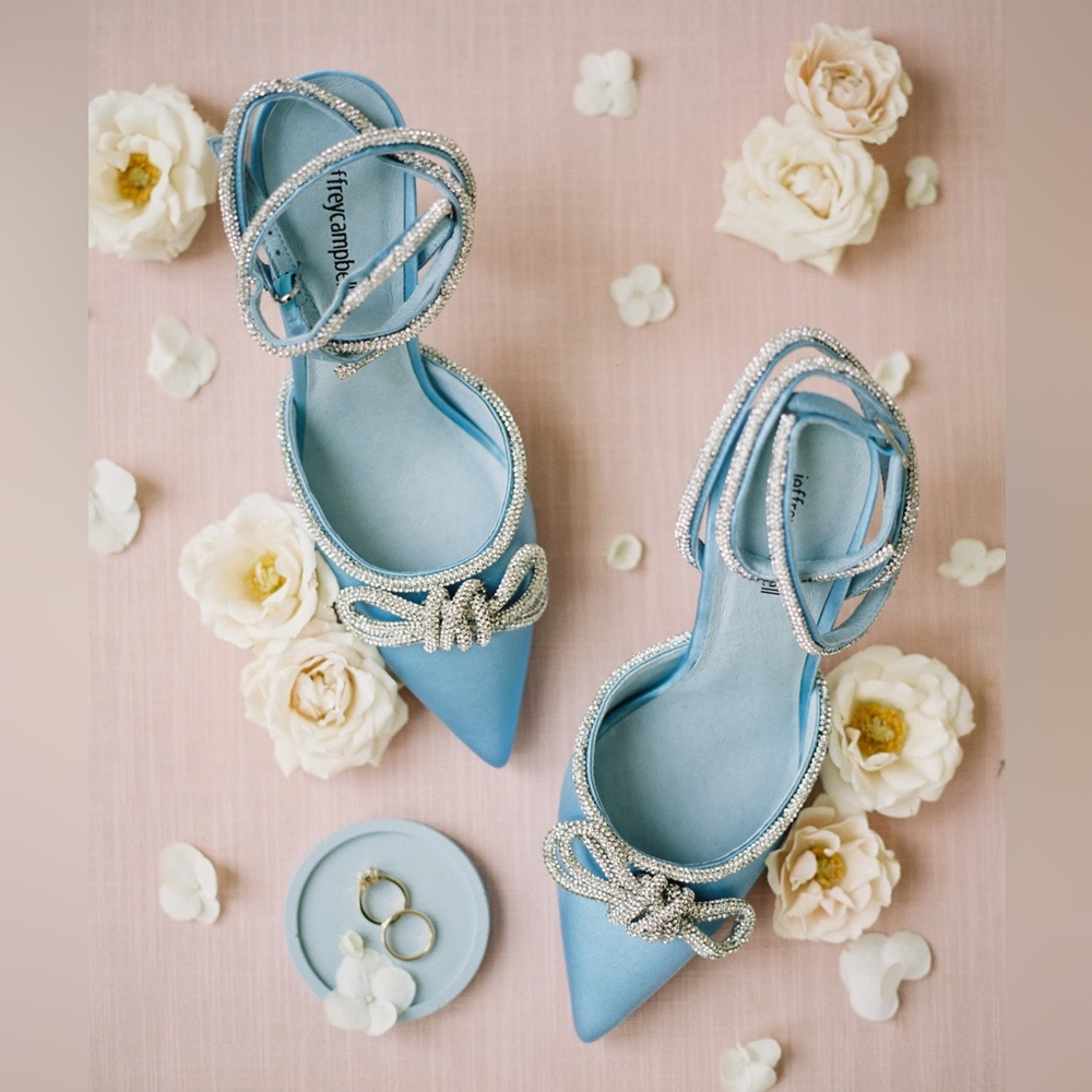 Jeffrey Campbell Blue and Silver Sparkle Bow Heel